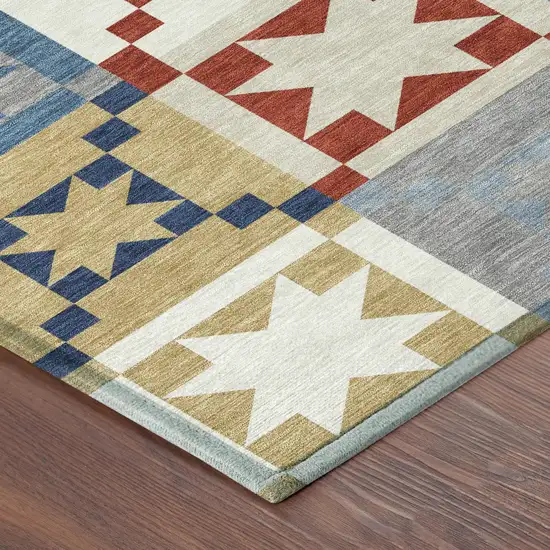 Red And Gold Patchwork Washable Indoor Outdoor Area Rug Photo 8