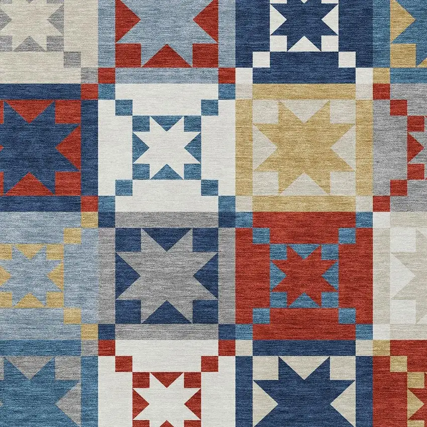 Red And Gold Patchwork Washable Indoor Outdoor Area Rug Photo 2