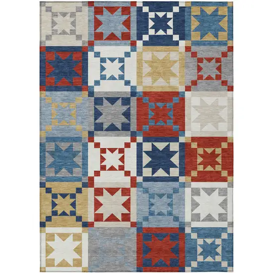 Red And Gold Patchwork Washable Indoor Outdoor Area Rug Photo 1