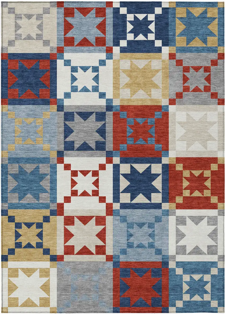 Red And Gold Patchwork Washable Indoor Outdoor Area Rug Photo 1