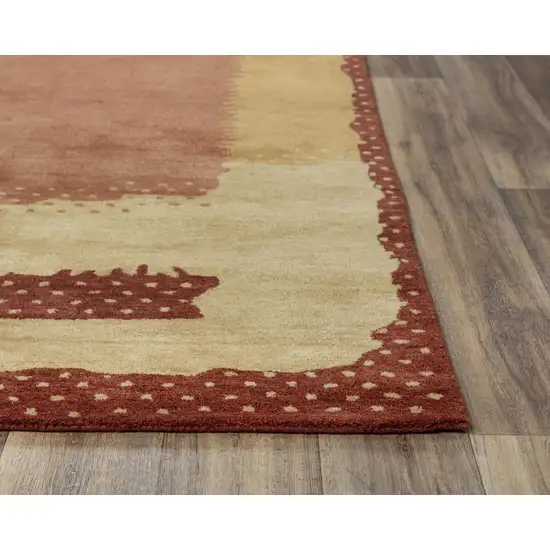 Red And Gold Wool Abstract Hand Tufted Area Rug Photo 2