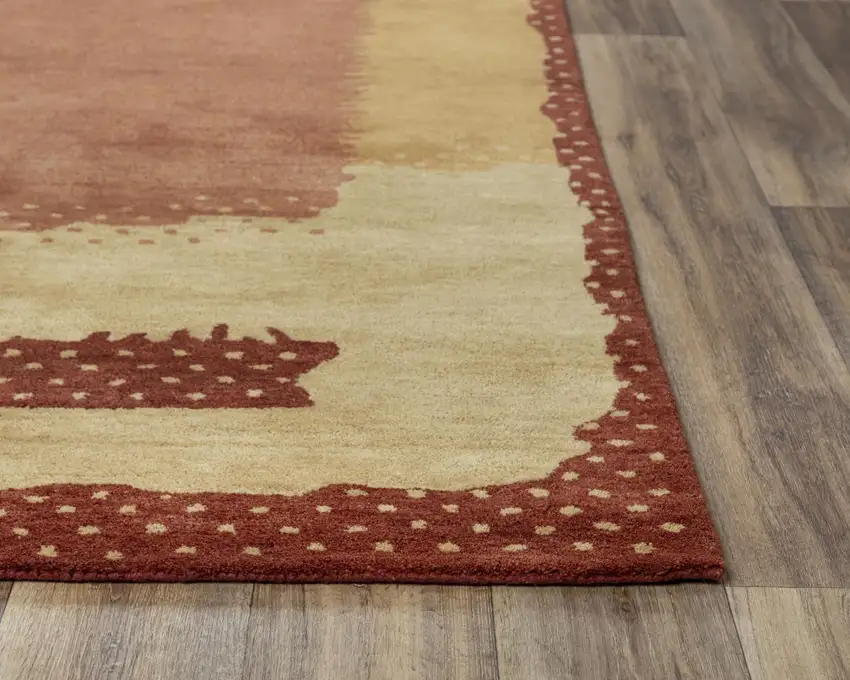 Red And Gold Wool Abstract Hand Tufted Area Rug Photo 2