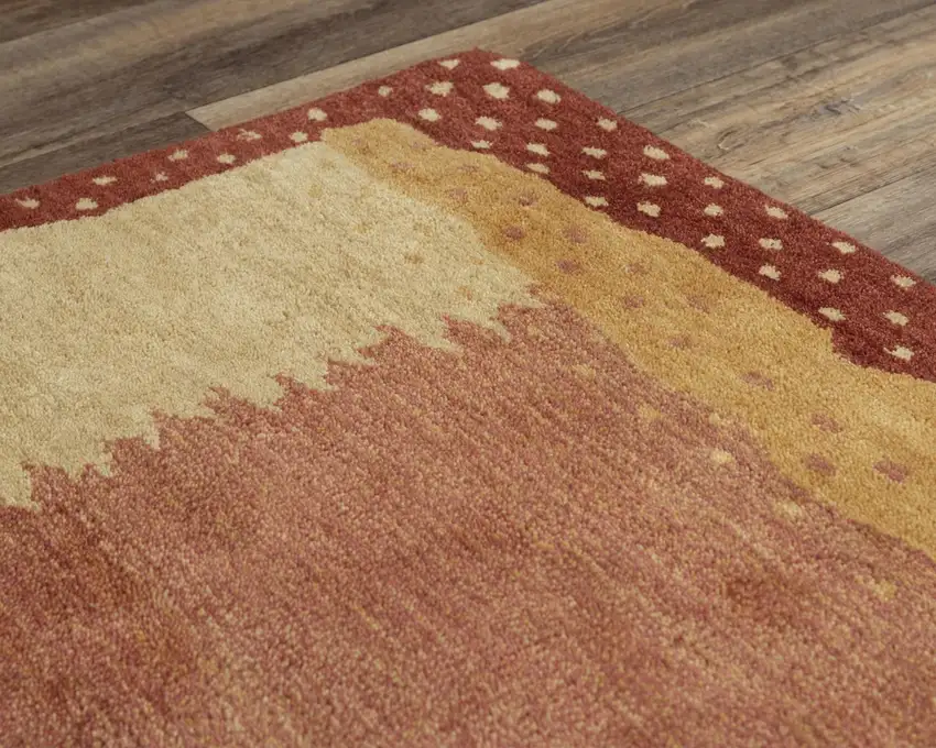 Red And Gold Wool Abstract Hand Tufted Area Rug Photo 4