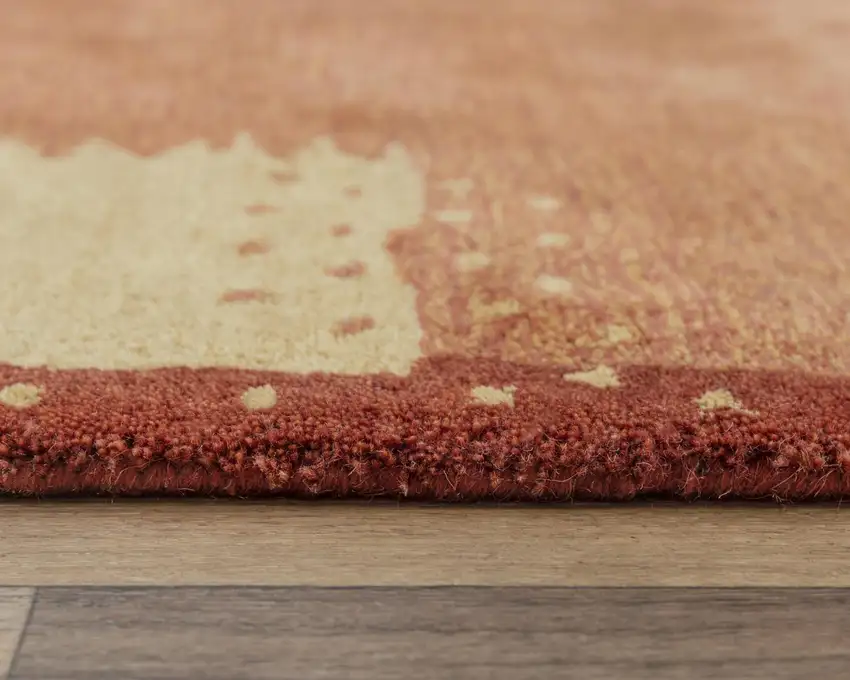 Red And Gold Wool Abstract Hand Tufted Area Rug Photo 5