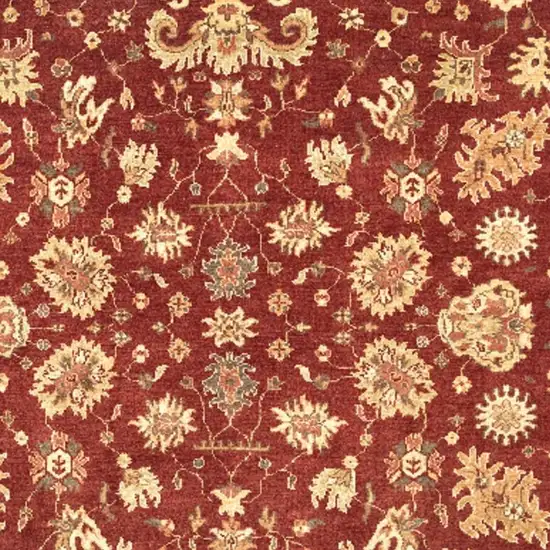 Red And Gold Wool Floral Hand Knotted Area Rug With Fringe Photo 3