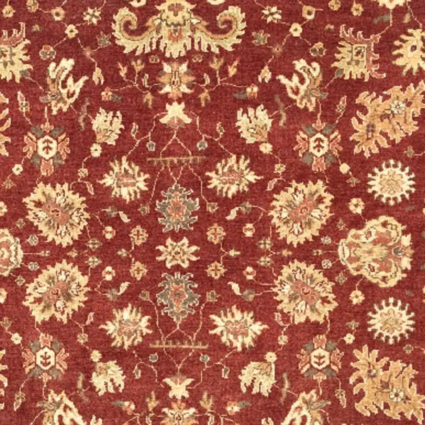 Red And Gold Wool Floral Hand Knotted Area Rug With Fringe Photo 3