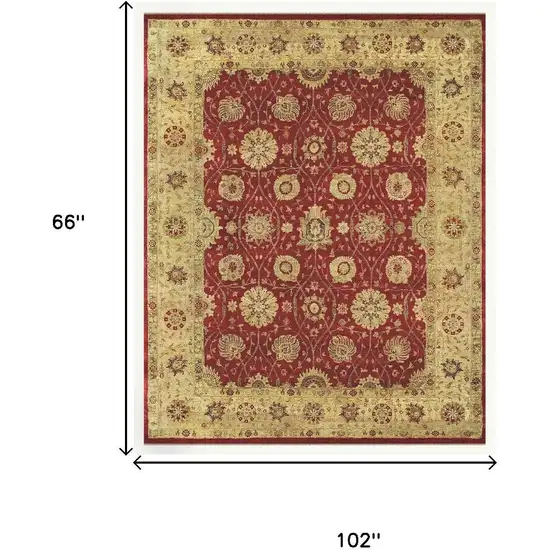 Red And Gold Wool Oriental Hand Knotted Area Rug Photo 5