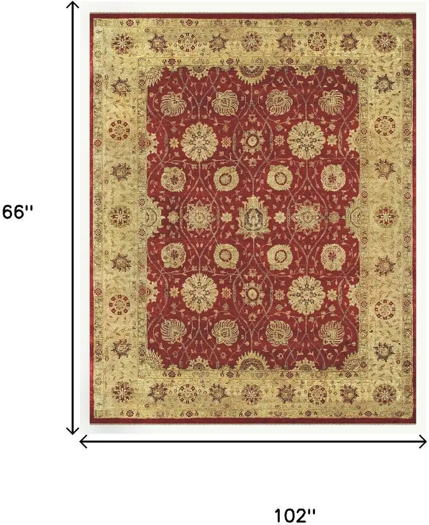 Red And Gold Wool Oriental Hand Knotted Area Rug Photo 5