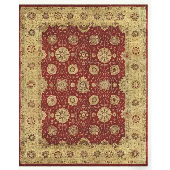 Red And Gold Wool Oriental Hand Knotted Area Rug Photo 4