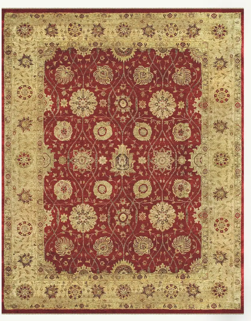 Red And Gold Wool Oriental Hand Knotted Area Rug Photo 4
