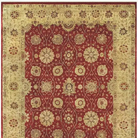 Red And Gold Wool Oriental Hand Knotted Area Rug Photo 3