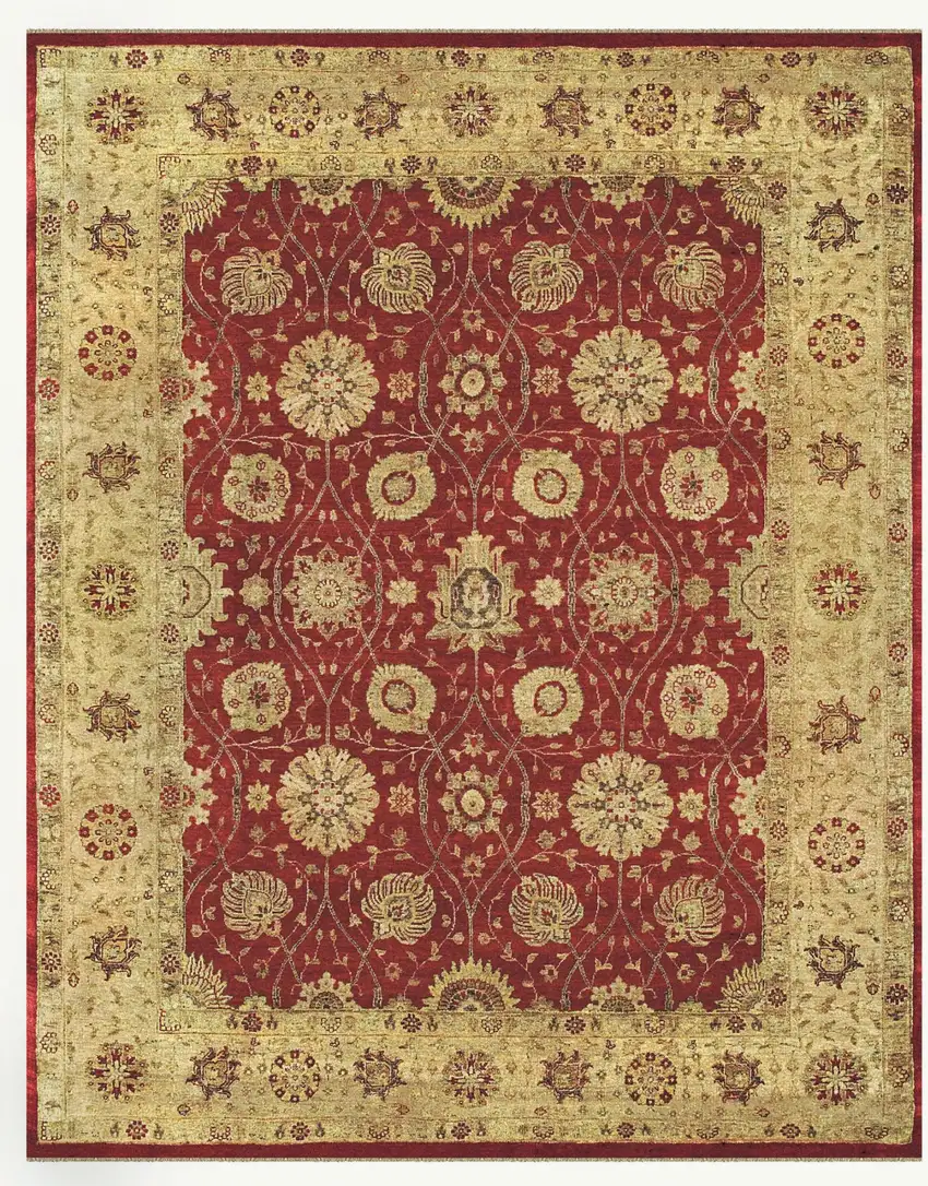 Red And Gold Wool Oriental Hand Knotted Area Rug Photo 2