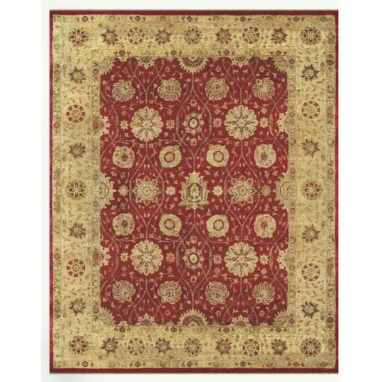 Red And Gold Wool Oriental Hand Knotted Area Rug Photo 2