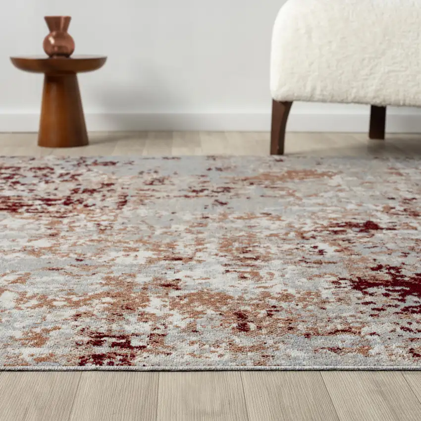 Red And Gray Abstract Distressed Washable Area Rug Photo 7