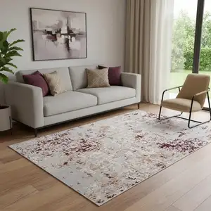 Photo of Red And Gray Abstract Distressed Washable Area Rug