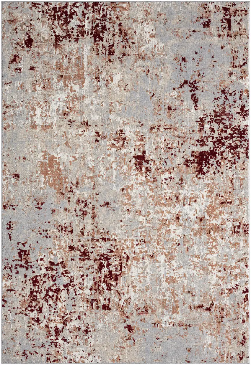 Red And Gray Abstract Distressed Washable Area Rug Photo 2
