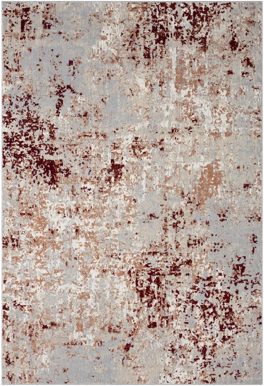 Red And Gray Abstract Distressed Washable Area Rug Photo 5