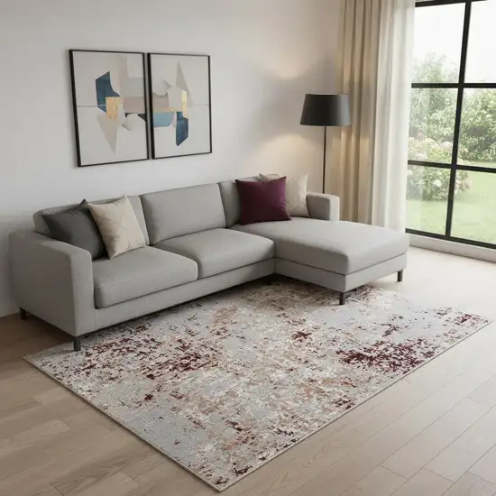 Red And Gray Abstract Distressed Washable Area Rug Photo 1