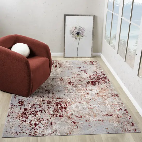 Red And Gray Abstract Distressed Washable Area Rug Photo 4