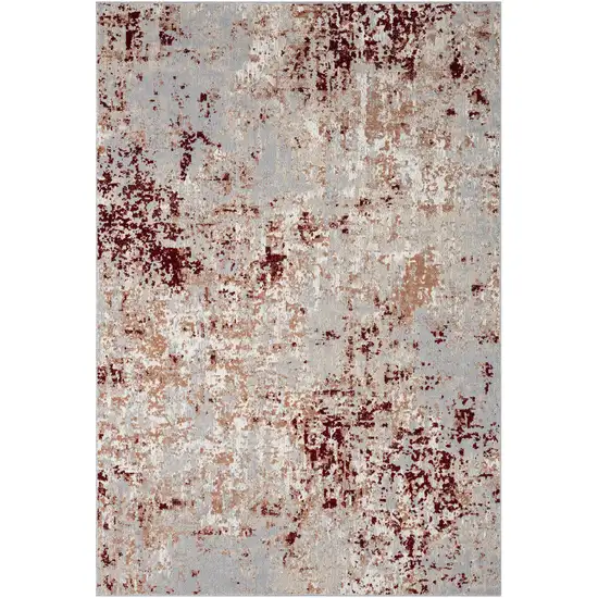 Red And Gray Abstract Distressed Washable Area Rug Photo 3