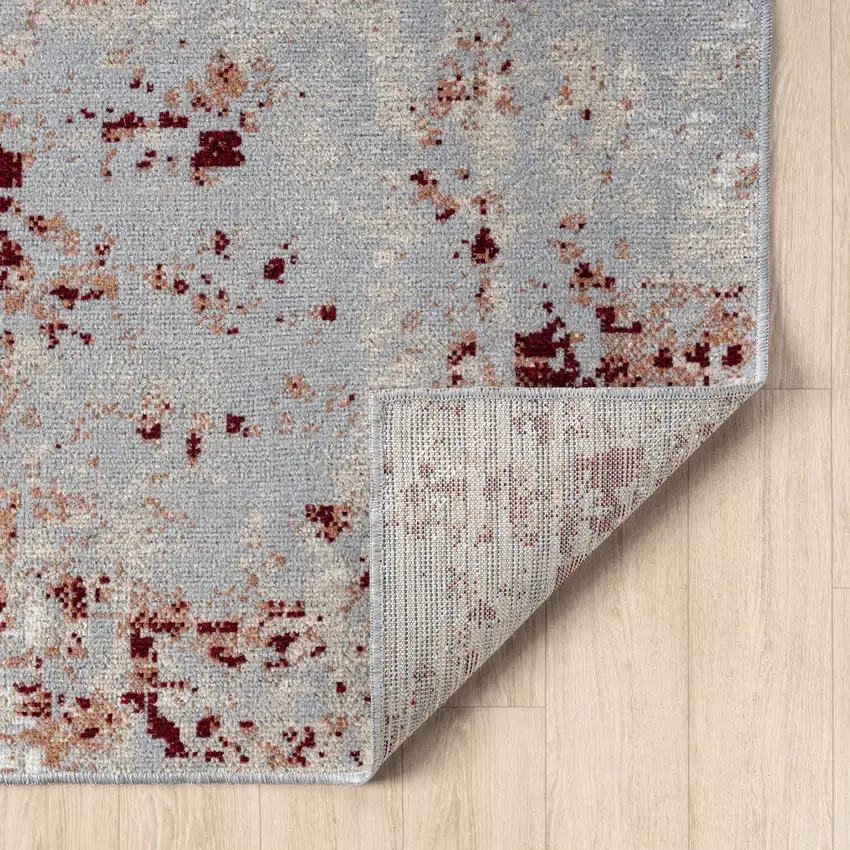 Red And Gray Abstract Distressed Washable Area Rug Photo 8