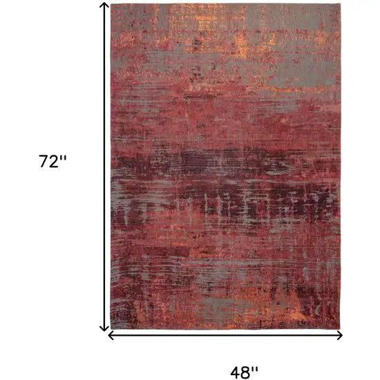 Red And Gray Abstract Washable Area Rug Photo 6