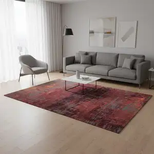 Photo of Red And Gray Abstract Washable Area Rug