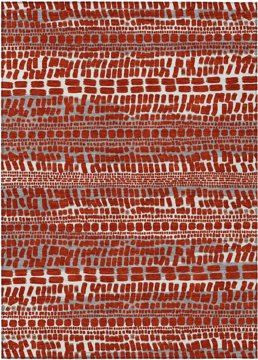 Red And Gray Abstract Washable Indoor Outdoor Area Rug Photo 1