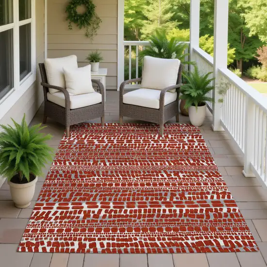Red And Gray Abstract Washable Indoor Outdoor Area Rug Photo 7