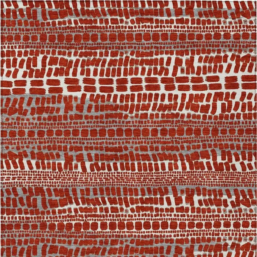 Red And Gray Abstract Washable Indoor Outdoor Area Rug Photo 3