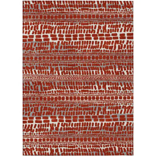 Red And Gray Abstract Washable Indoor Outdoor Area Rug Photo 1