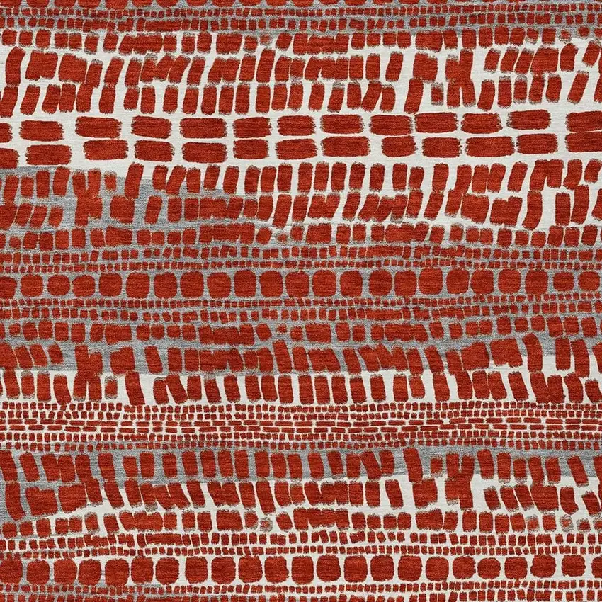 Red And Gray Abstract Washable Indoor Outdoor Area Rug Photo 2
