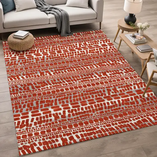 Red And Gray Abstract Washable Indoor Outdoor Area Rug Photo 5