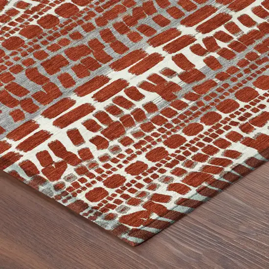 Red And Gray Abstract Washable Indoor Outdoor Area Rug Photo 8