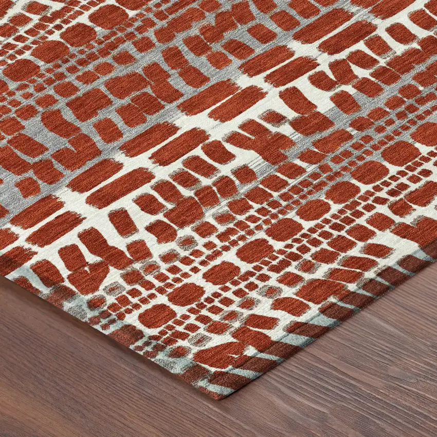 Red And Gray Abstract Washable Indoor Outdoor Area Rug Photo 8