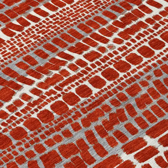 Red And Gray Abstract Washable Indoor Outdoor Area Rug Photo 9