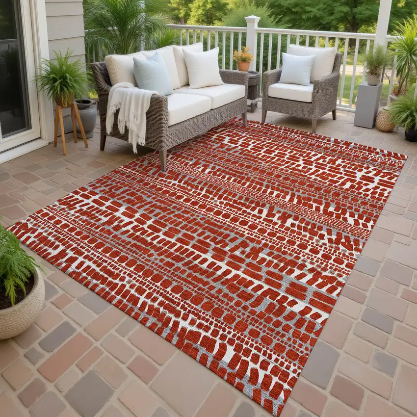 Red And Gray Abstract Washable Indoor Outdoor Area Rug Photo 4