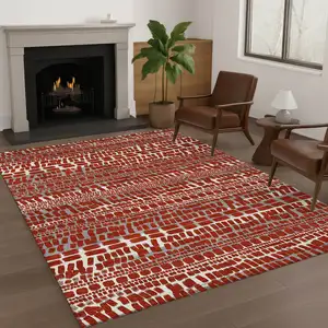 Photo of Red And Gray Abstract Washable Indoor Outdoor Area Rug