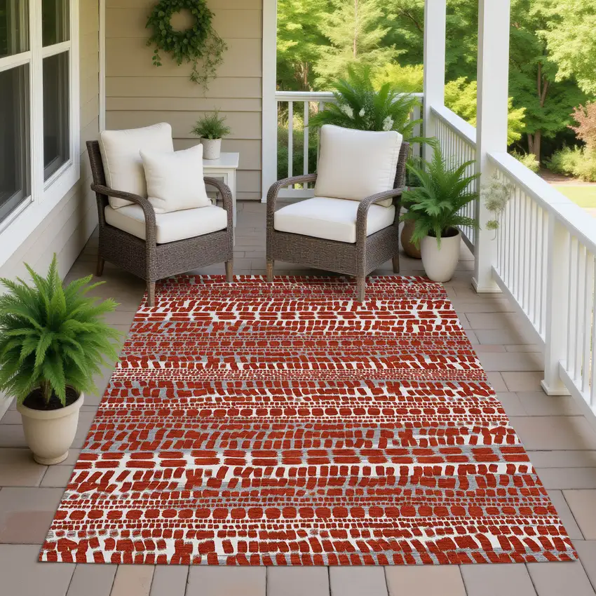 Red And Gray Abstract Washable Indoor Outdoor Area Rug Photo 7