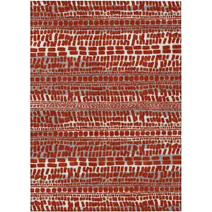 Photo of Red And Gray Abstract Washable Indoor Outdoor Area Rug