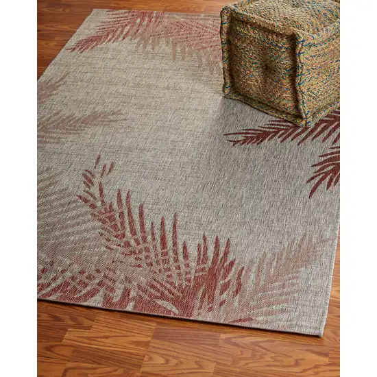 Red And Gray Floral Square Rug Photo 1