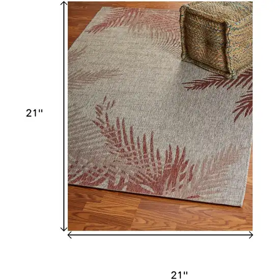 Red And Gray Floral Square Rug Photo 7