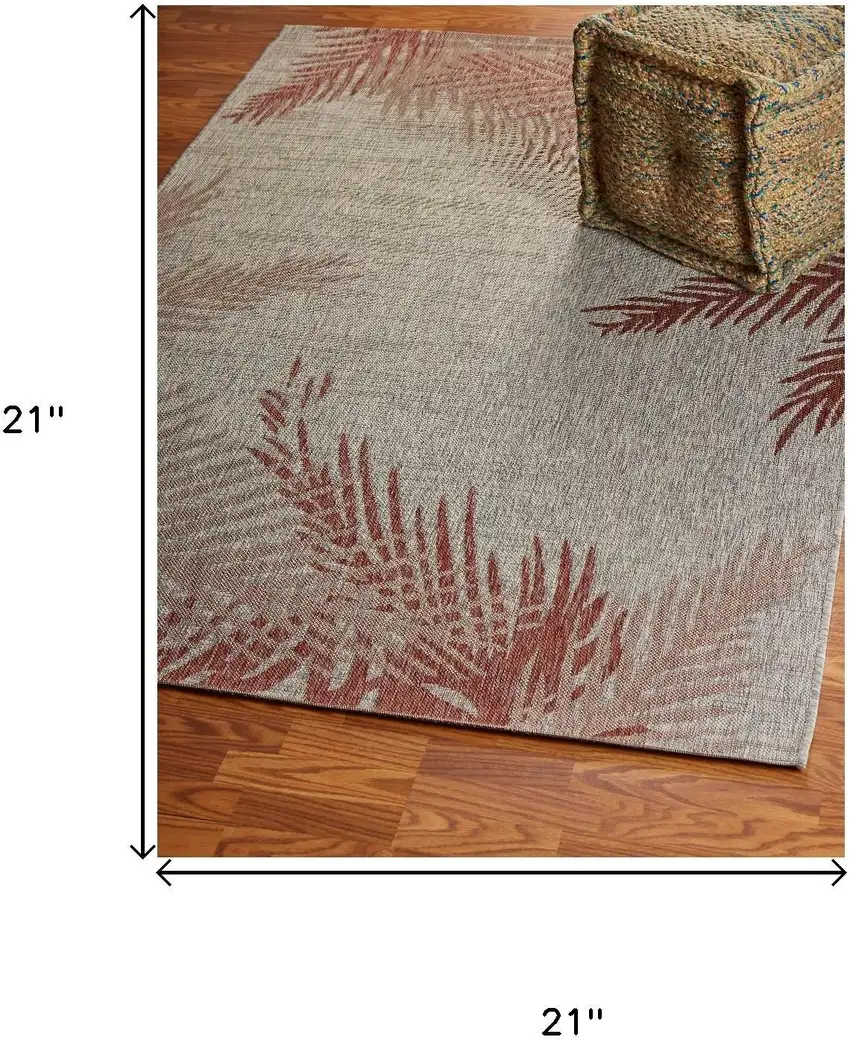 Red And Gray Floral Square Rug Photo 7