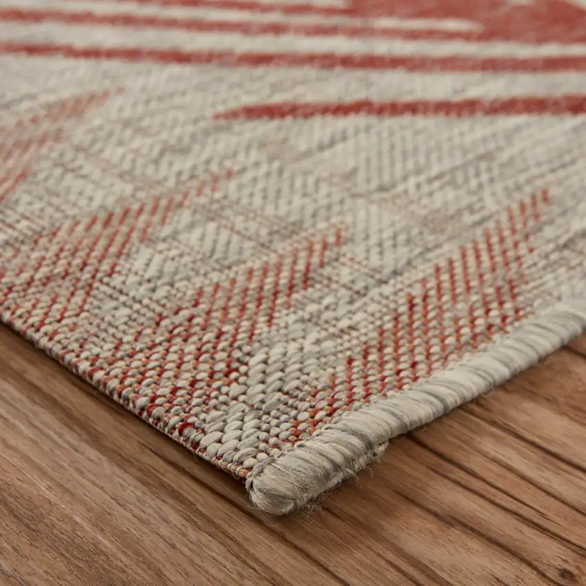 Red And Gray Floral Square Rug Photo 4