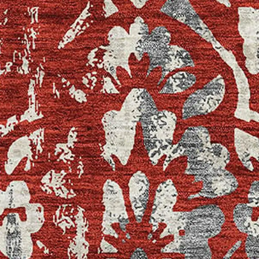 Red And Gray Floral Washable Area Rug With UV Protection Photo 3