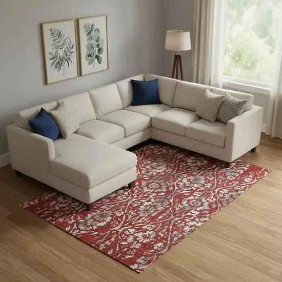 Red And Gray Floral Washable Area Rug With UV Protection Photo 1