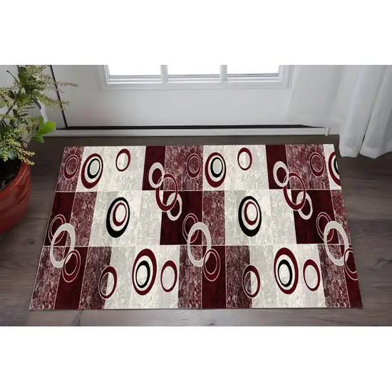 Red And Gray Geometric Area Rug Photo 1