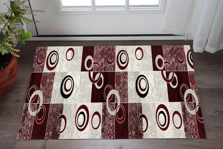 Red And Gray Geometric Area Rug Photo 1