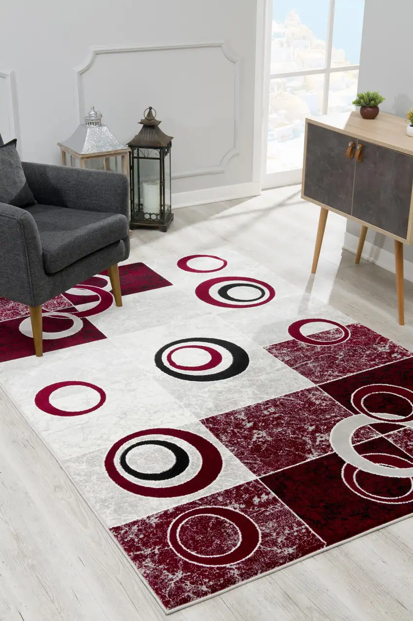 Red And Gray Geometric Area Rug Photo 9