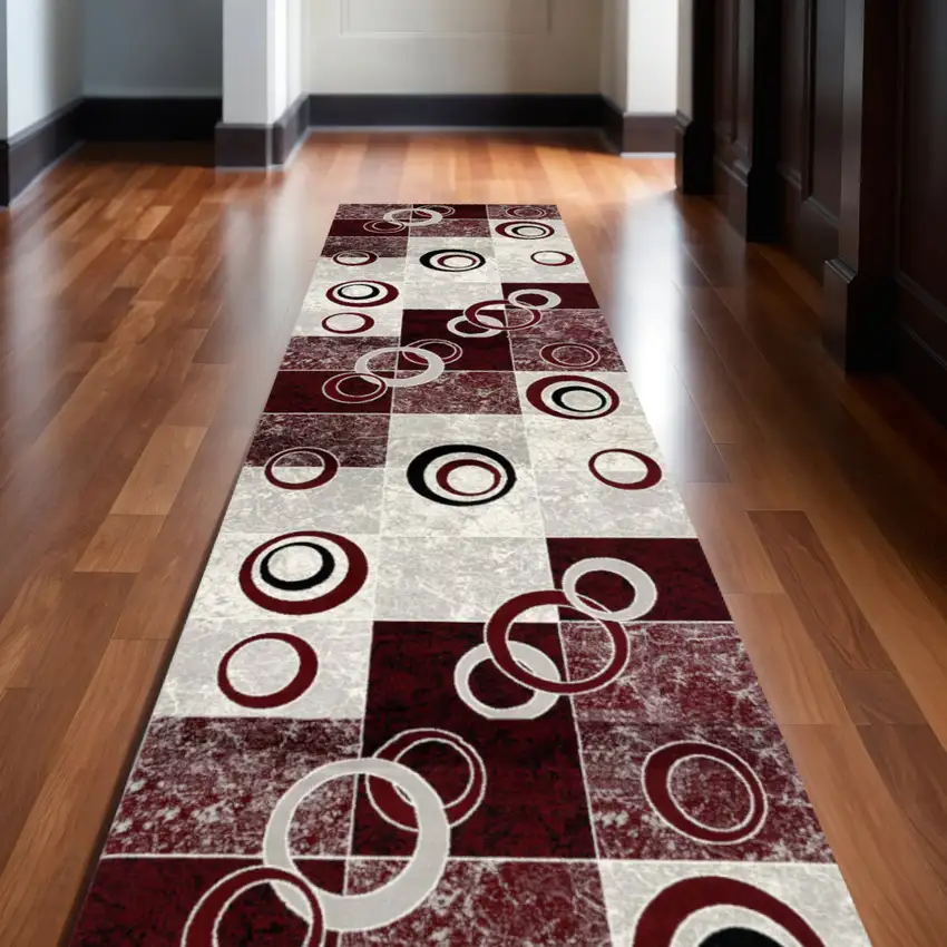 Red And Gray Geometric Area Rug Photo 1